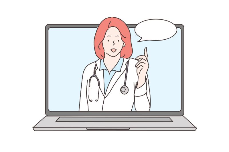 SEO for Medical Practices: Graphic Doctor with Speech Balloon Flashed on a Laptop