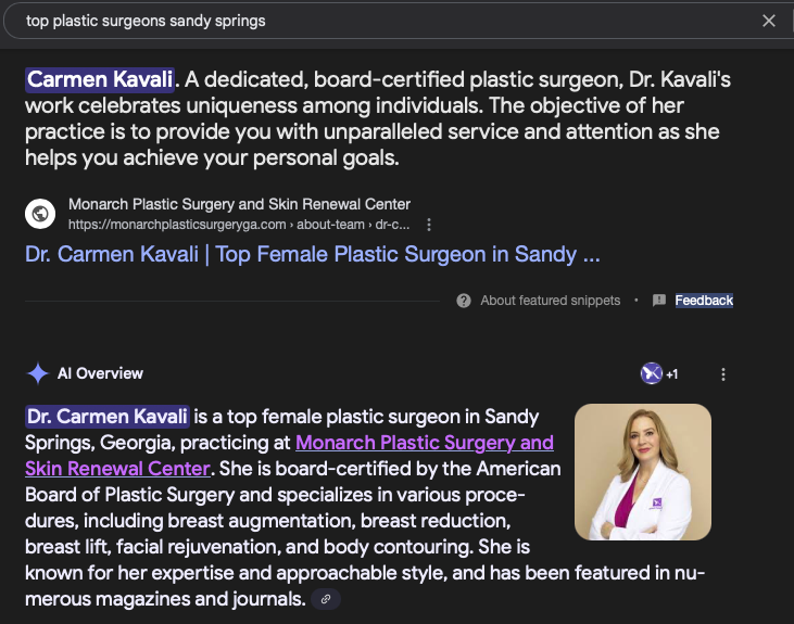 Monarch Plastic Surgery ranking top for 'top plastic surgeons sandy springs'