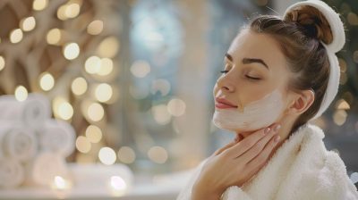 A woman applying a facial mask at a medspa